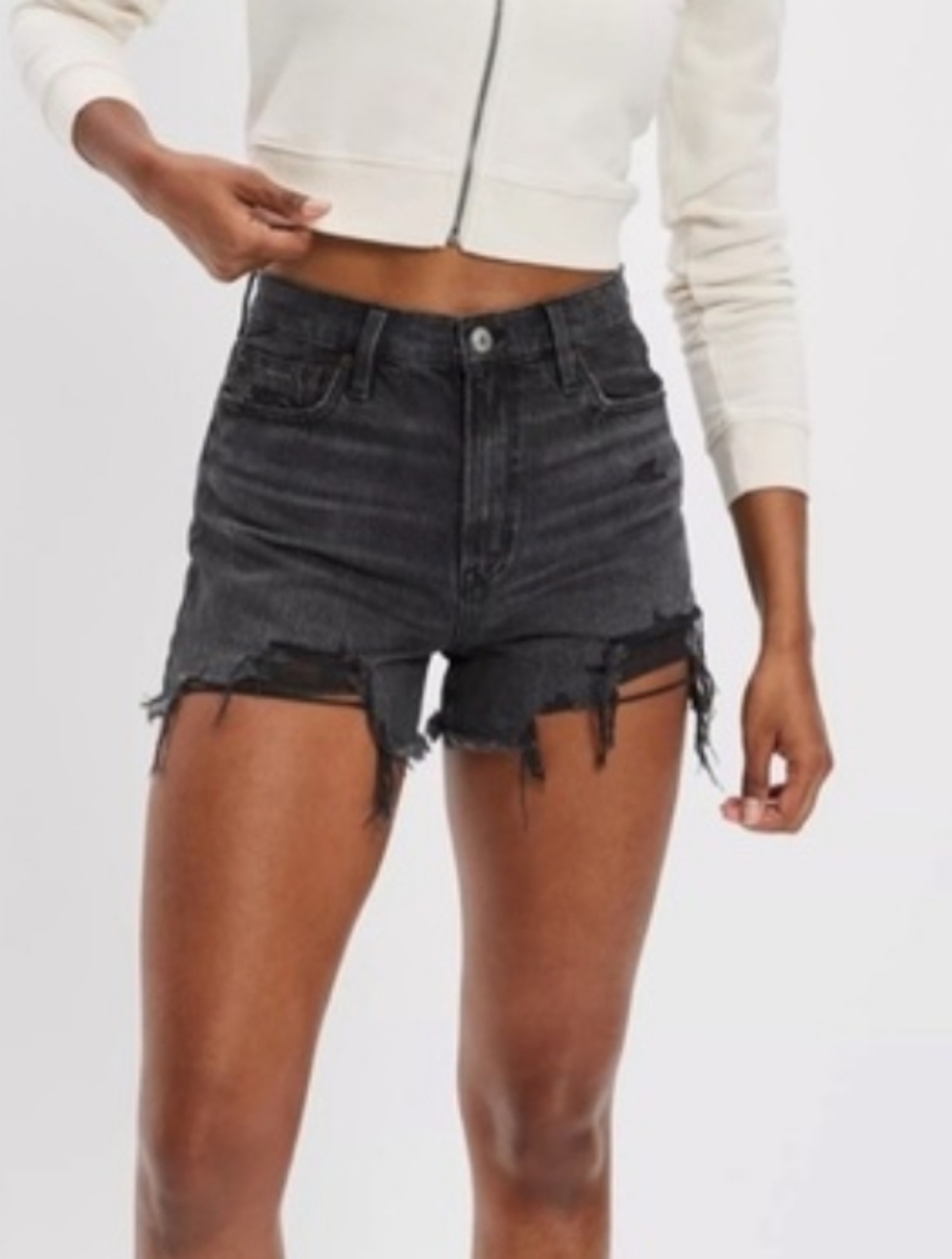 American Eagle Black 90s Boyfriend Distressing High Rise Denim Shorts Size 8